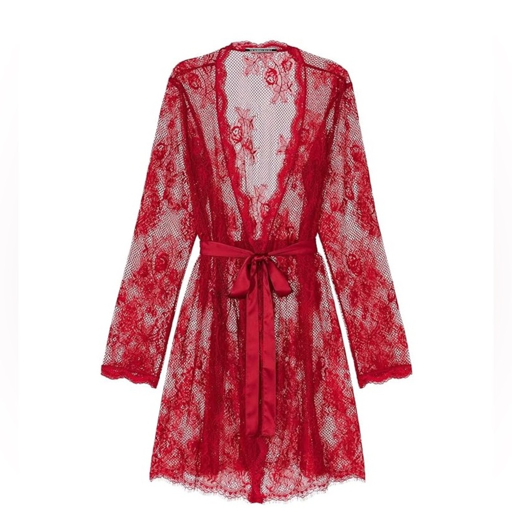 Victoria Secret Sexy Red Rose Lace Robe
